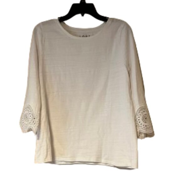Loft White Sweatshirt w/3/4 Crocheted Scallop Sleeves - Medium - Picture 1 of 5